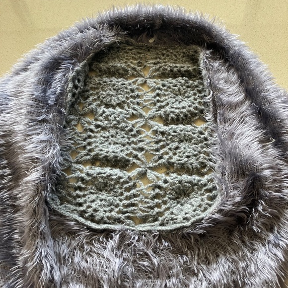 BOLERO CARDIGAN WOOL BLEND GREY KNIT FUZZY 3/4 SLEEVE SHAWL COLLAR SMALL - Picture 11 of 13